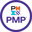 A purple and white circle with the word pmp in it.